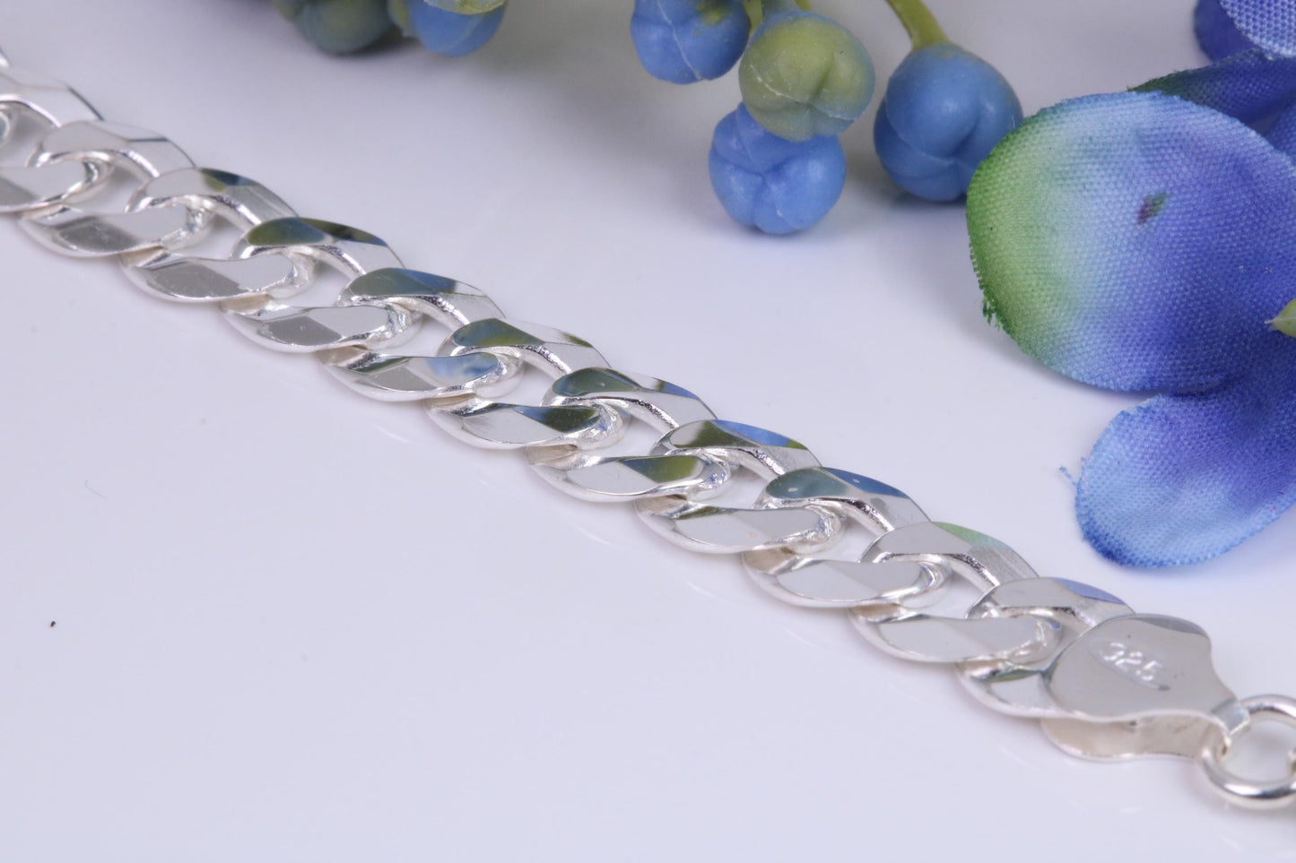 Gents Diamond cut Curb Link Bracelet, Made from solid Sterling Silver, 8 Inches Long and 8 mm Wide, British Hallmarked