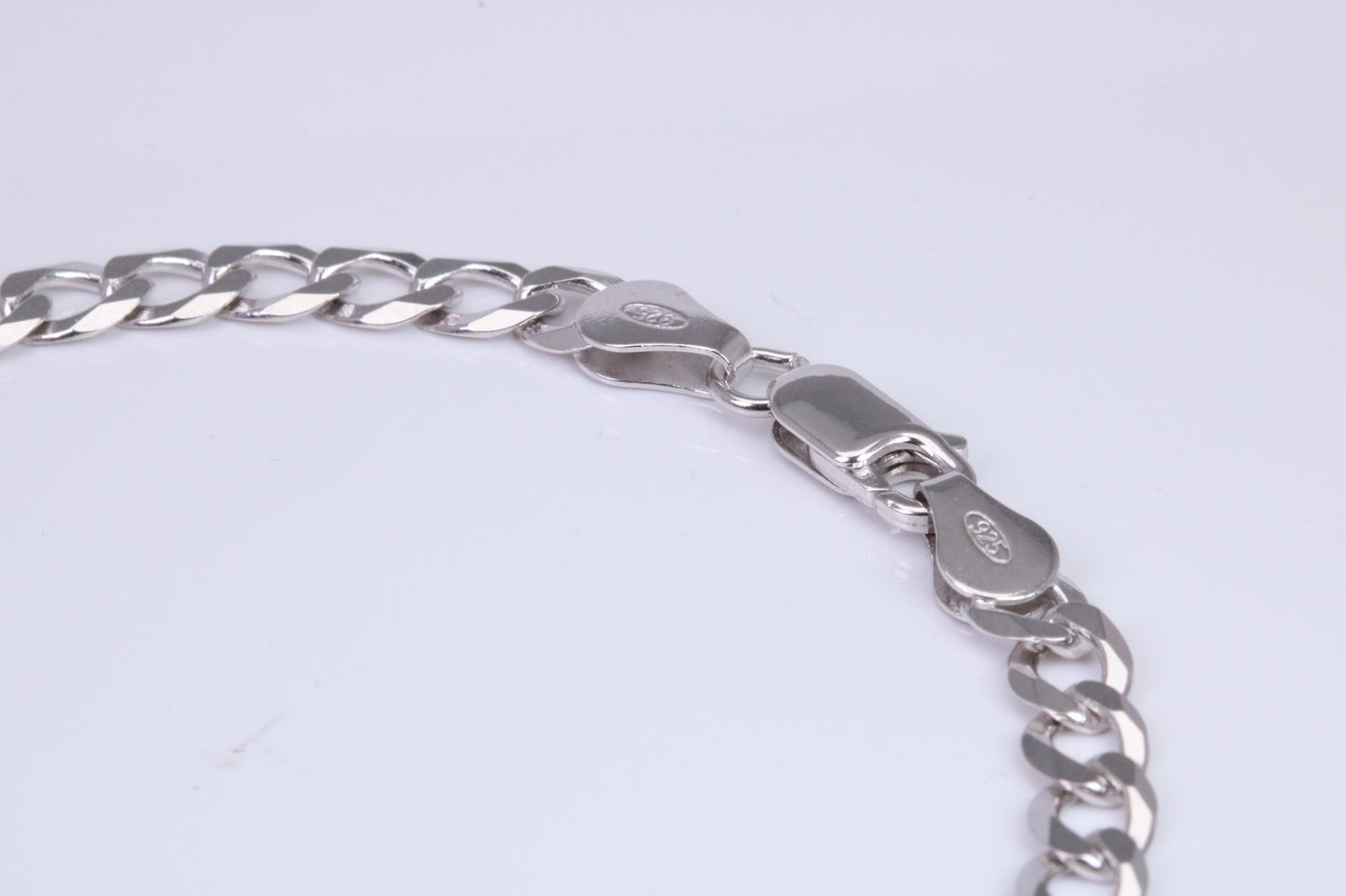 Diamond cut Flat Curb Link Bracelet, made from solid Sterling Silver, 8.50 Inches Long