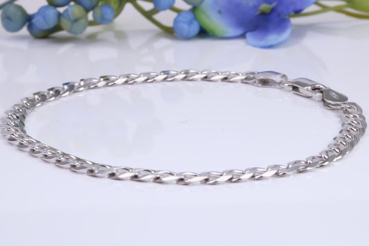 Diamond cut Flat Curb Link Bracelet, made from solid Sterling Silver, 8.50 Inches Long