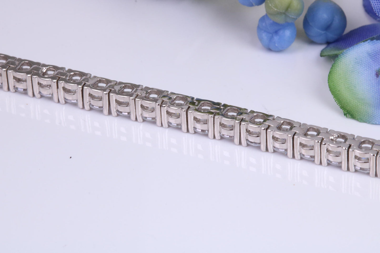Tennis Bracelet, made from solid Sterling Silver and set with top graded Diamond White C Z, 8.50 inches Long