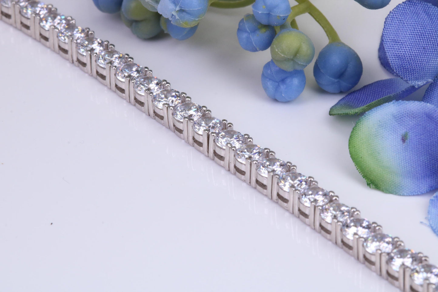 Tennis Bracelet, made from solid Sterling Silver and set with top graded Diamond White C Z, 8.50 inches Long