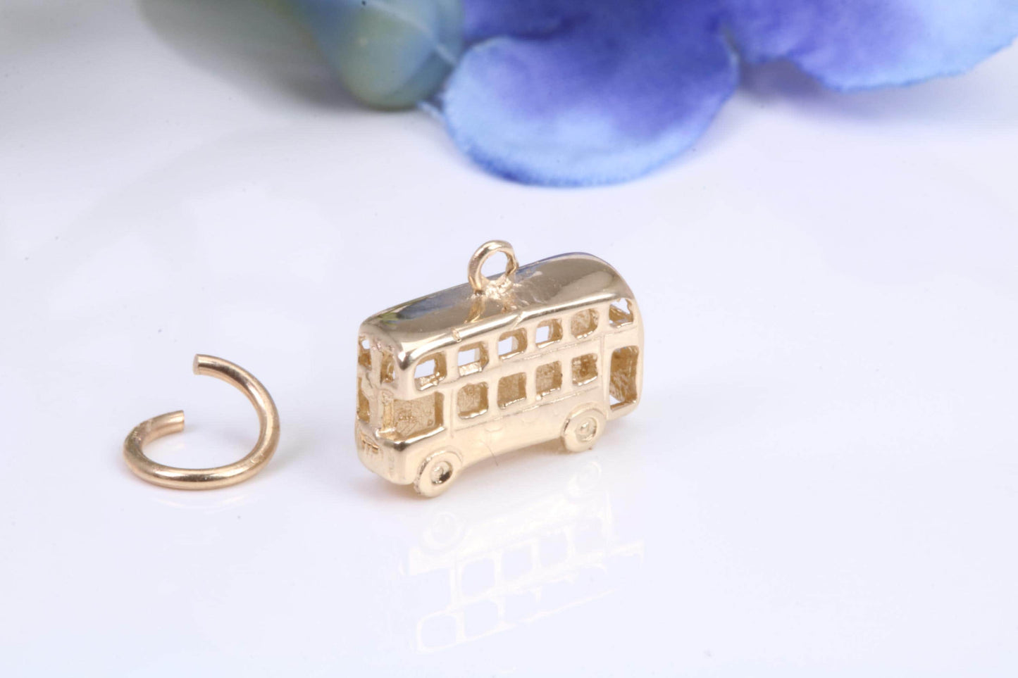 London Bus Charm, Traditional Charm, Made from Solid Yellow Gold, British Hallmarked, Complete with Attachment Link