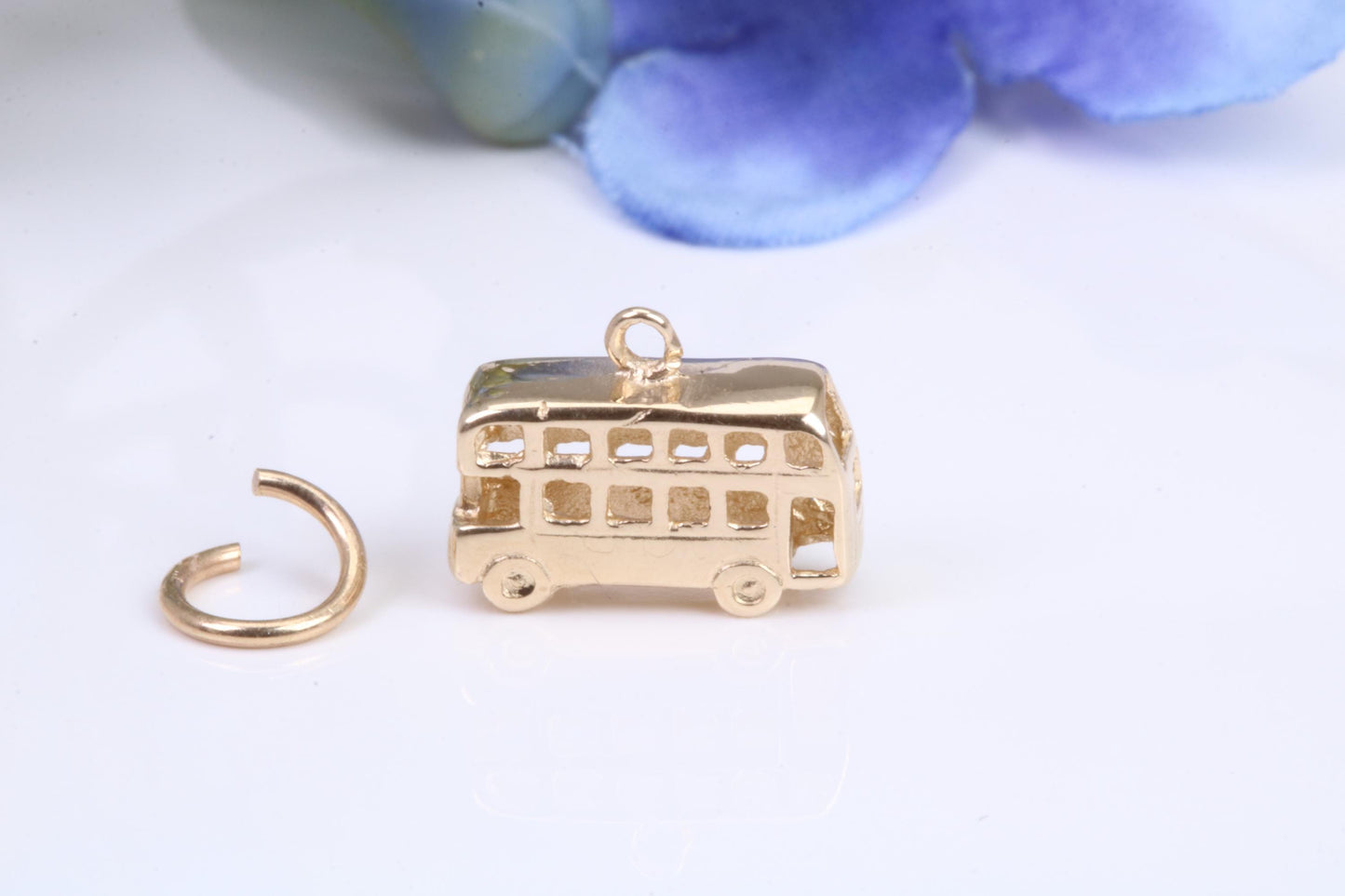 London Bus Charm, Traditional Charm, Made from Solid Yellow Gold, British Hallmarked, Complete with Attachment Link