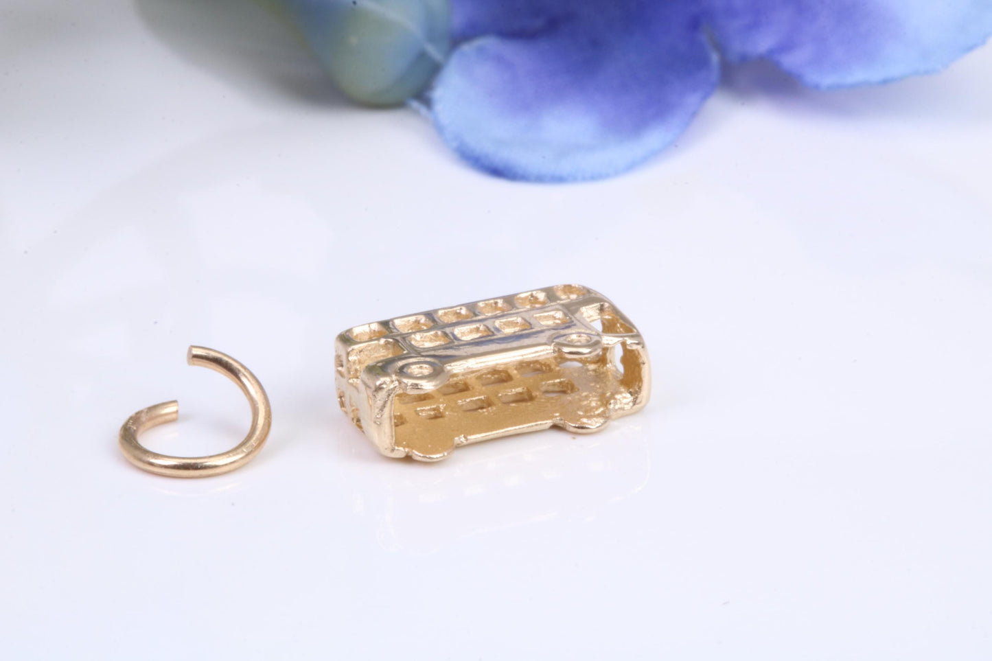 London Bus Charm, Traditional Charm, Made from Solid Yellow Gold, British Hallmarked, Complete with Attachment Link