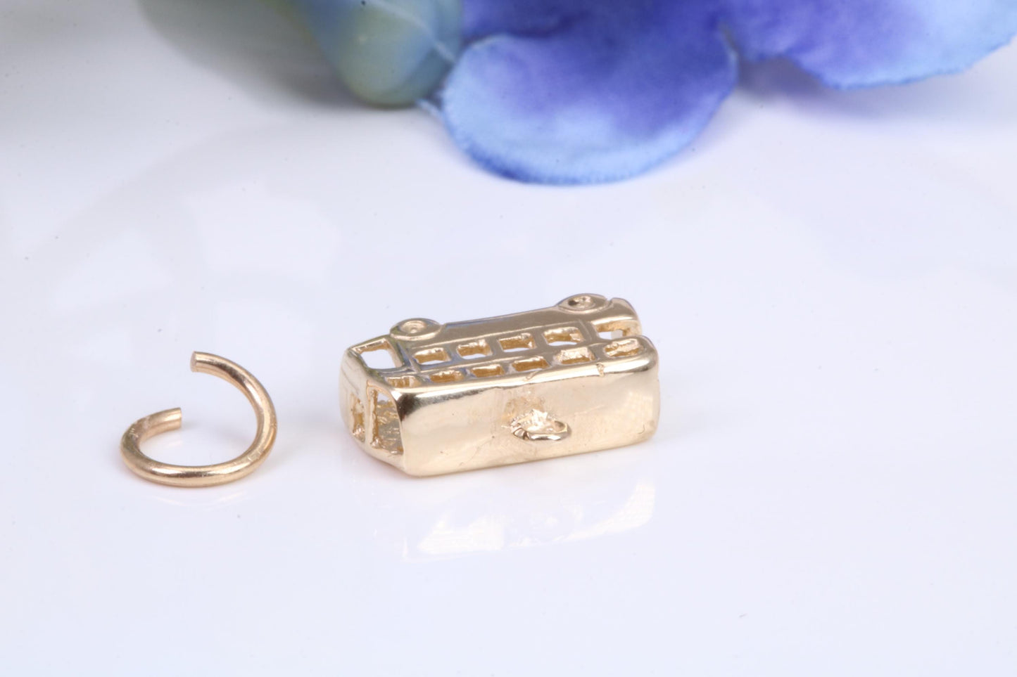 London Bus Charm, Traditional Charm, Made from Solid Yellow Gold, British Hallmarked, Complete with Attachment Link