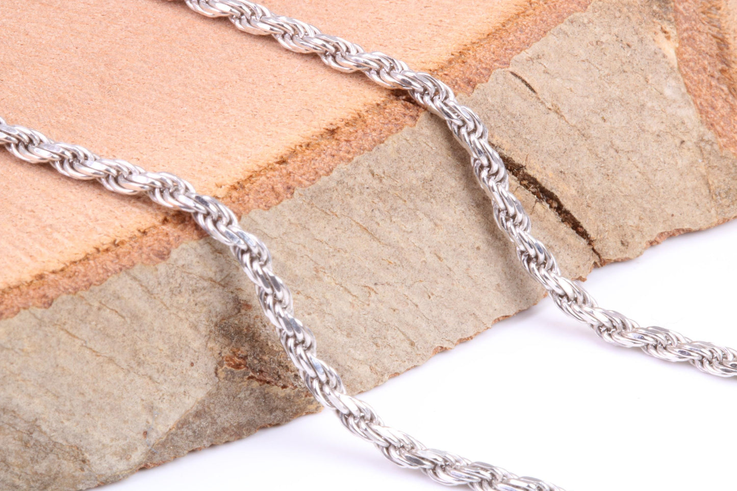 Diamond cut Twisted Rope Chain, 24 inch long x 2.30 mm wide, made from solid Sterling Silver, British Hallmarked