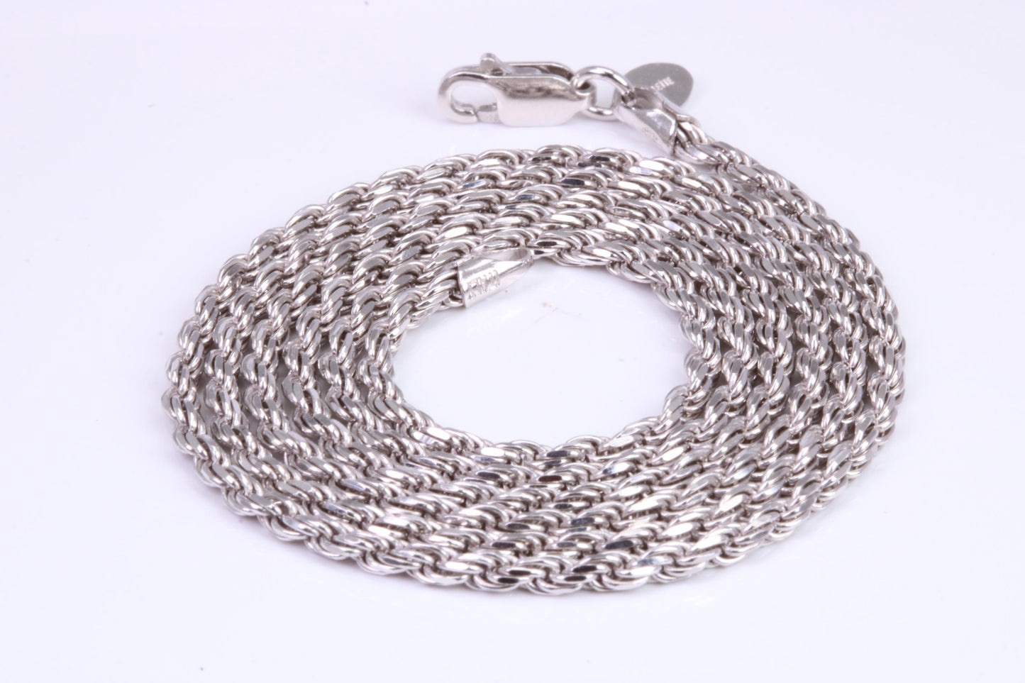 Diamond cut Twisted Rope Chain, 24 inch long x 2.30 mm wide, made from solid Sterling Silver, British Hallmarked