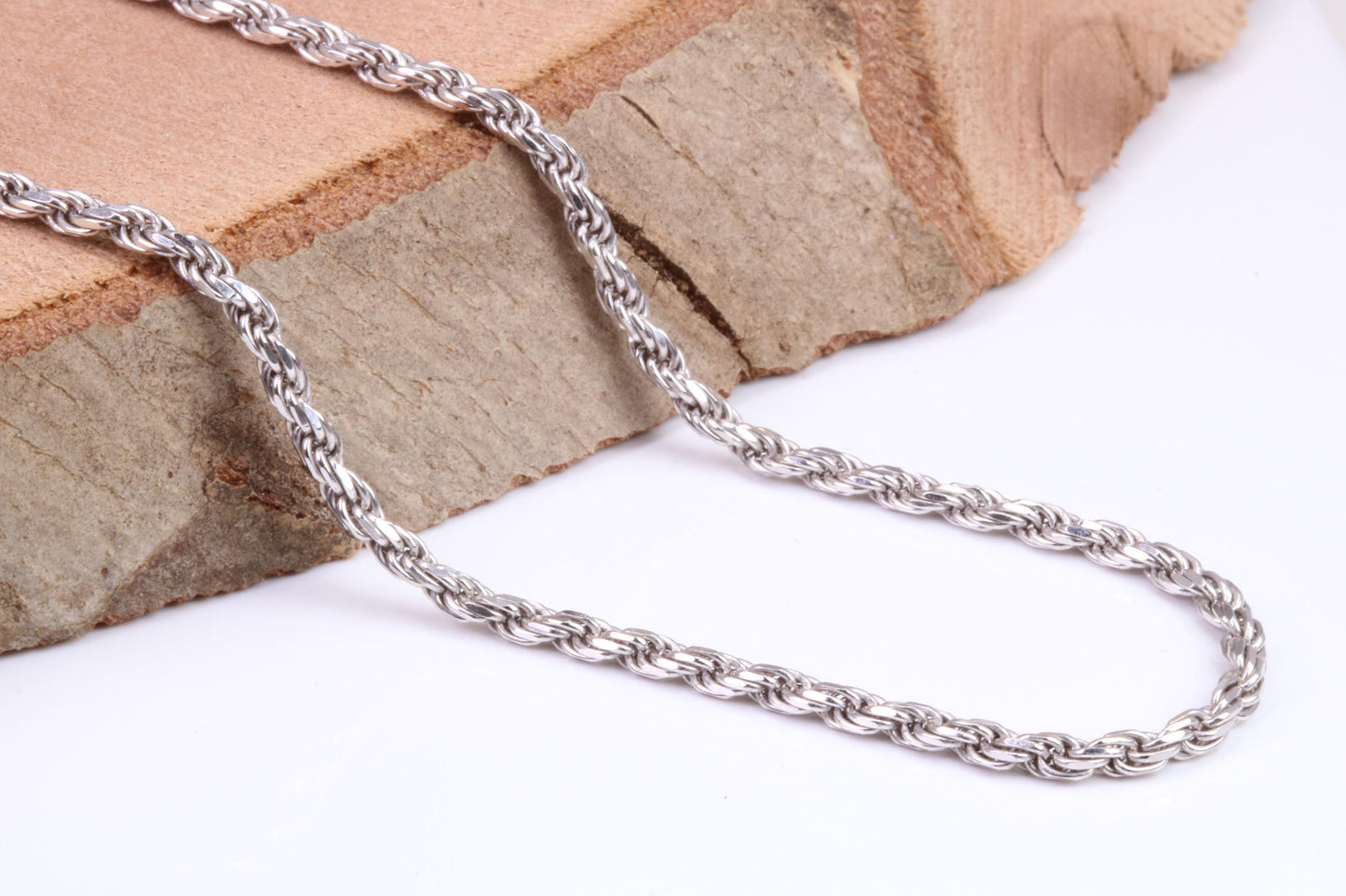 Diamond cut Twisted Rope Chain, 24 inch long x 2.30 mm wide, made from solid Sterling Silver, British Hallmarked