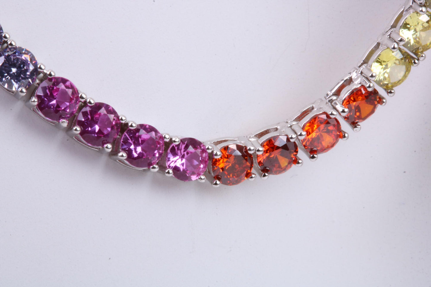 Rainbow Cubic Zirconia set Tennis Necklace, made from solid Sterling Silver, 20 Inches Long x 4 mm wide