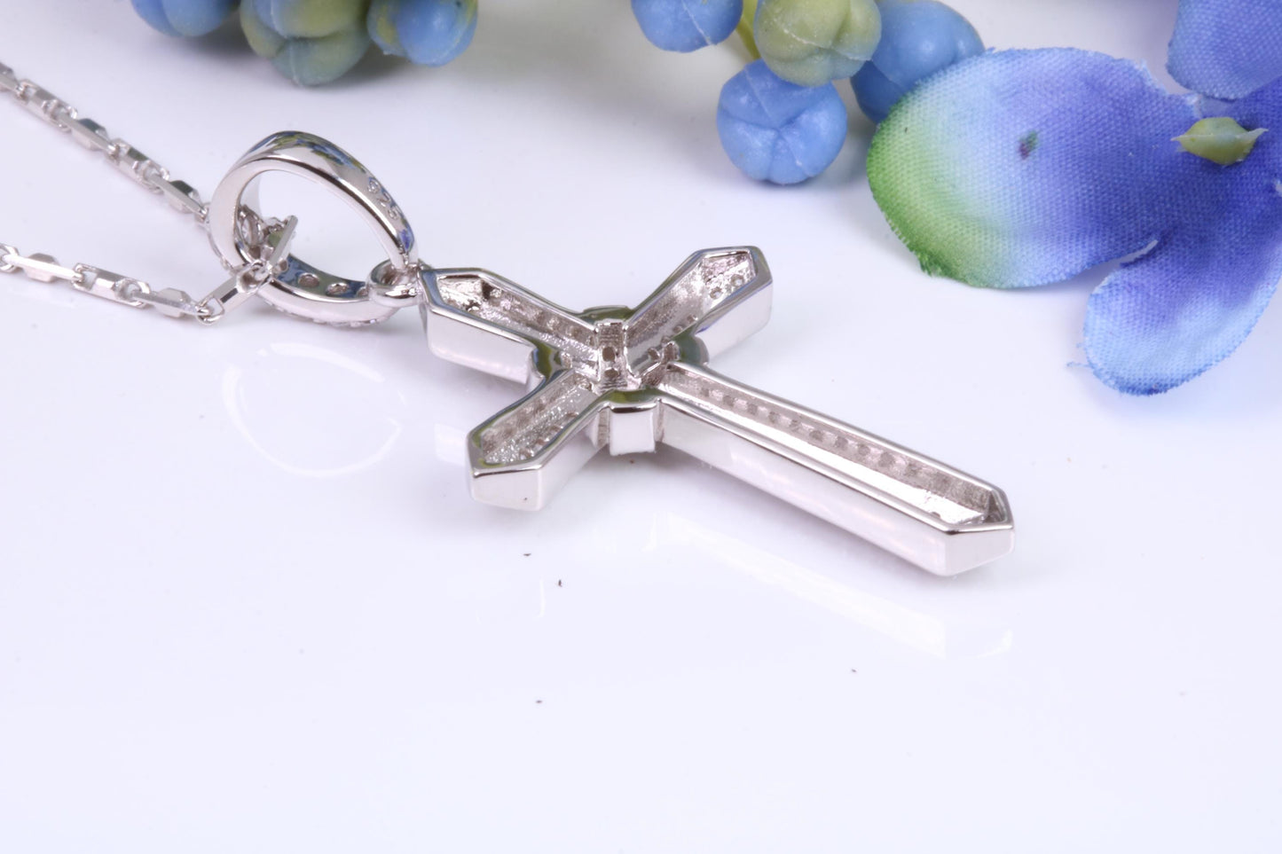 42 mm Long Cubic Zirconia Encrusted Cross Necklace, made from solid Sterling Silver