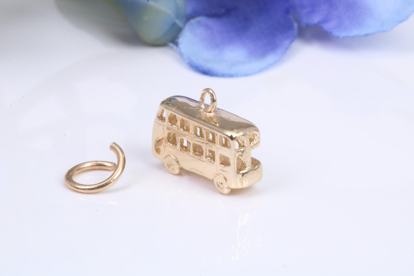 London Bus Charm, Traditional Charm, Made from Solid Yellow Gold, British Hallmarked, Complete with Attachment Link