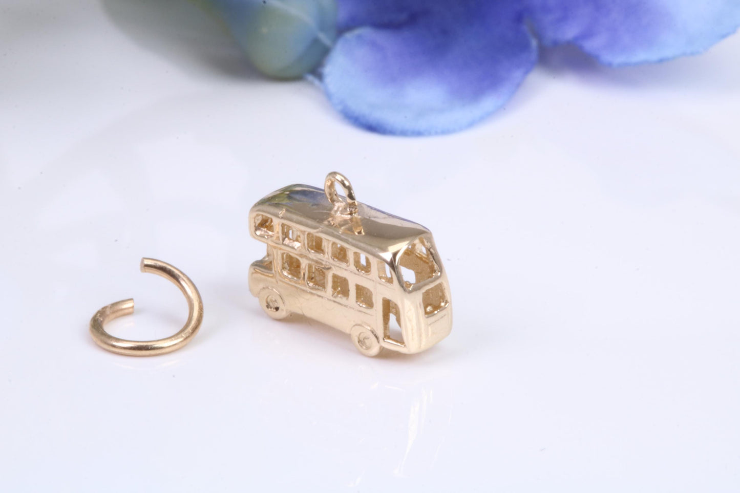 London Bus Charm, Traditional Charm, Made from Solid Yellow Gold, British Hallmarked, Complete with Attachment Link