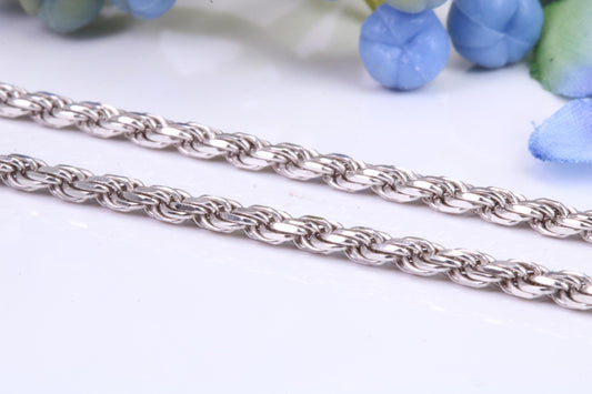 Diamond cut Twisted Rope Chain, 24 inch long x 2.30 mm wide, made from solid Sterling Silver, British Hallmarked