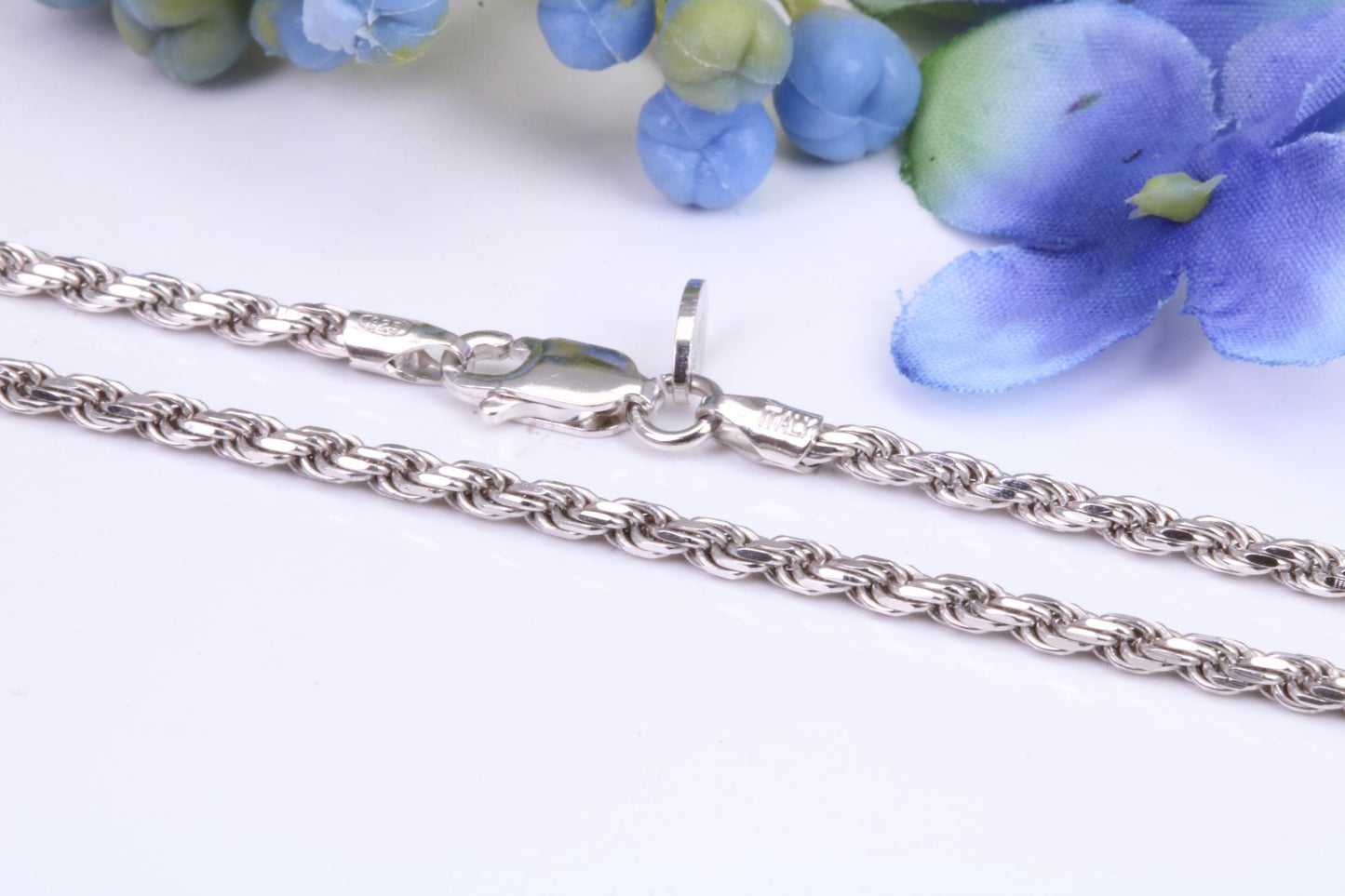 Diamond cut Twisted Rope Chain, 24 inch long x 2.30 mm wide, made from solid Sterling Silver, British Hallmarked