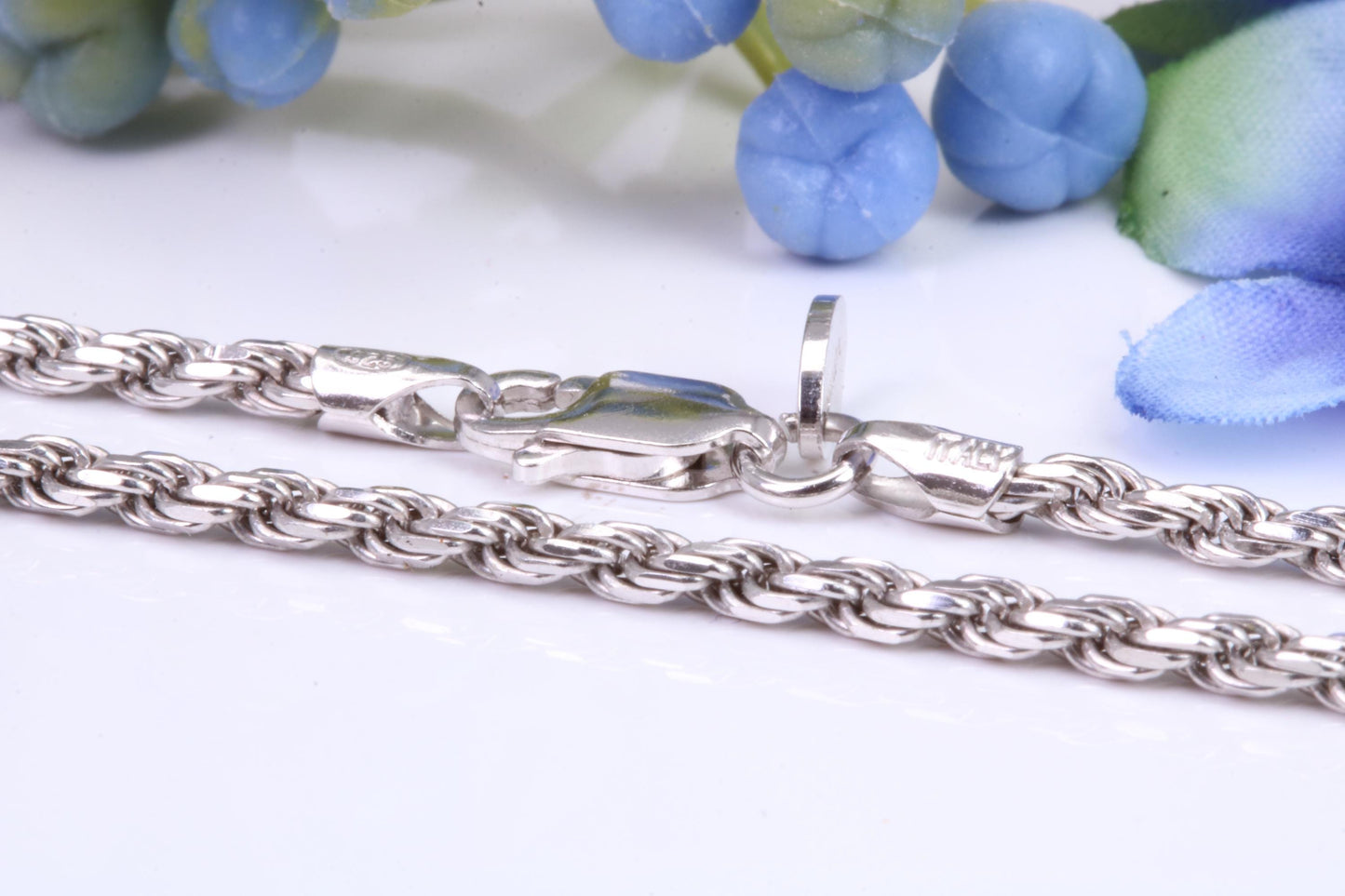Diamond cut Twisted Rope Chain, 24 inch long x 2.30 mm wide, made from solid Sterling Silver, British Hallmarked