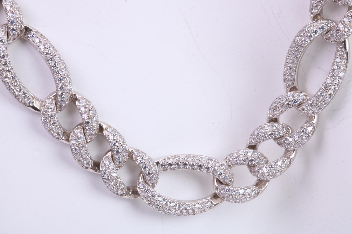 Gents heavy Flat Diamond cut Cubic Zirconia set Curb Links, made from solid Sterling Silver, 20 Inches Long x 10 mm wide