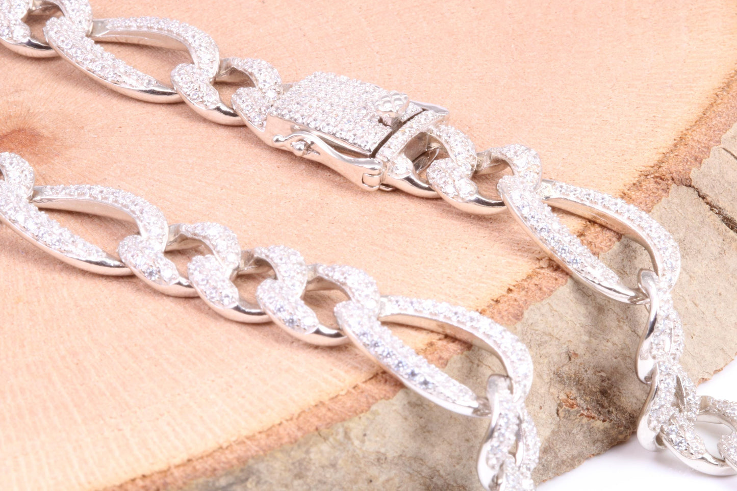 Gents heavy Flat Diamond cut Cubic Zirconia set Curb Links, made from solid Sterling Silver, 20 Inches Long x 10 mm wide