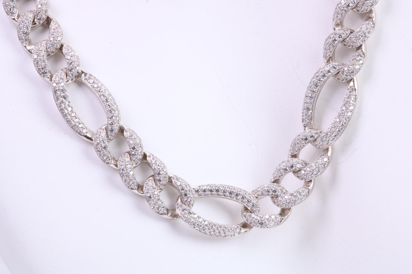 Gents heavy Flat Diamond cut Cubic Zirconia set Curb Links, made from solid Sterling Silver, 20 Inches Long x 10 mm wide