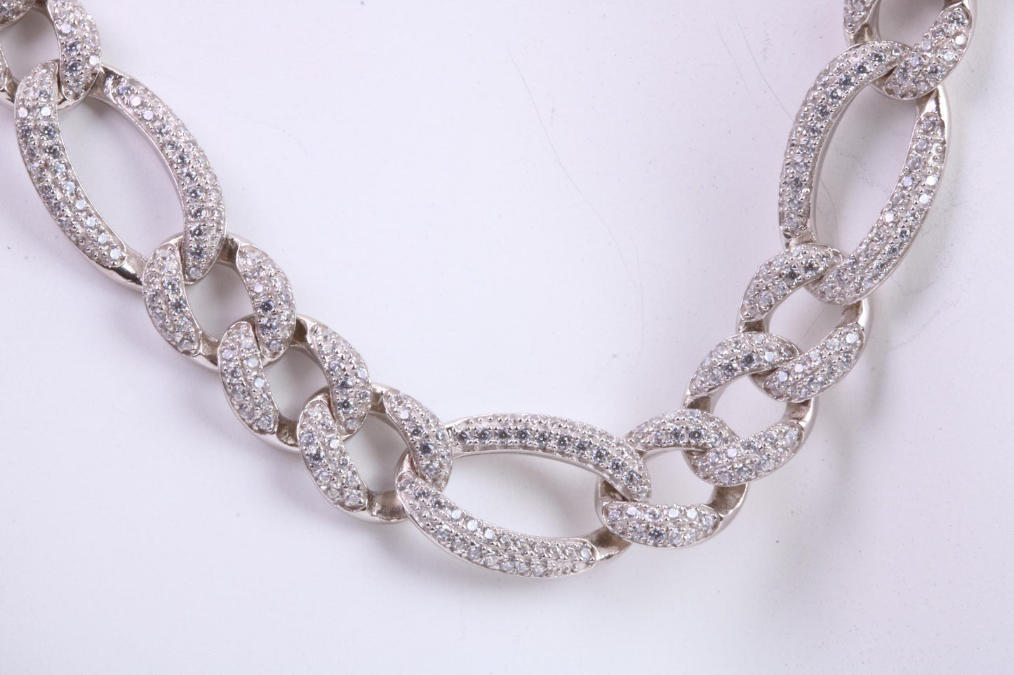 Gents heavy Flat Diamond cut Cubic Zirconia set Curb Links, made from solid Sterling Silver, 20 Inches Long x 10 mm wide