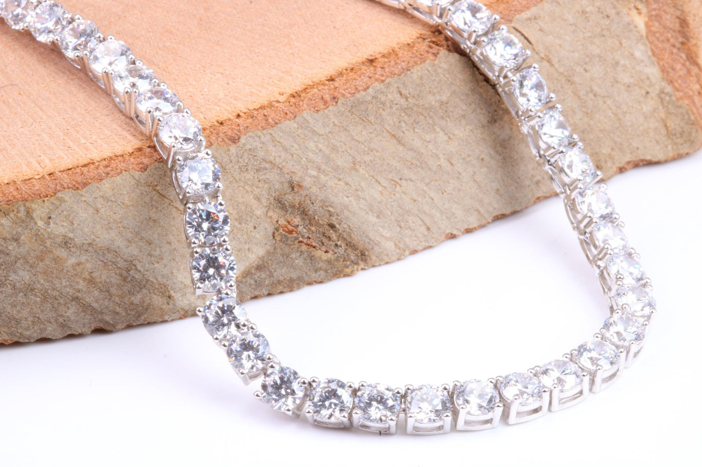 Cubic Zirconia set Tennis Necklace, made from solid Sterling Silver, 20 Inches Long x 4 mm wide