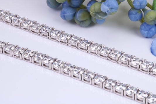 Cubic Zirconia set Tennis Necklace, made from solid Sterling Silver, 20 Inches Long x 4 mm wide