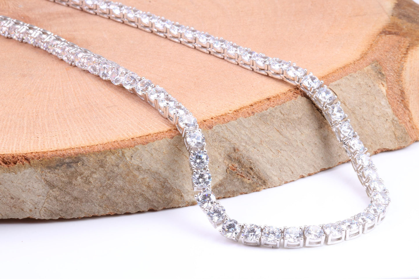 Cubic Zirconia set Tennis Necklace, made from solid Sterling Silver, 20 Inches Long x 4 mm wide