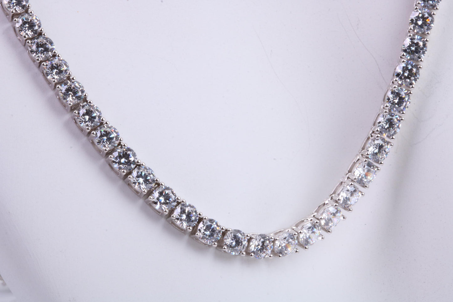 Cubic Zirconia set Tennis Necklace, made from solid Sterling Silver, 20 Inches Long x 4 mm wide