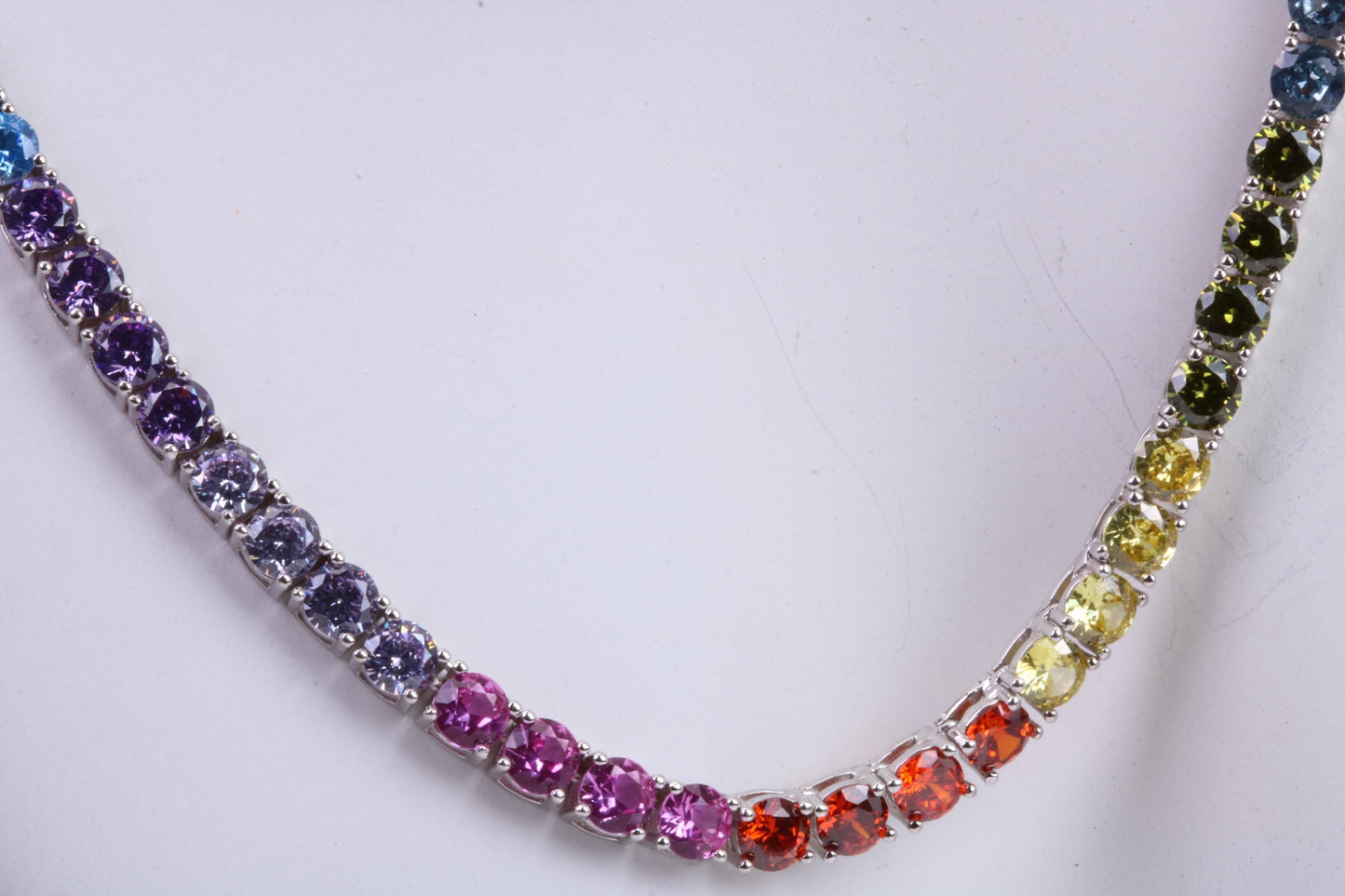 Rainbow Cubic Zirconia set Tennis Necklace, made from solid Sterling Silver, 20 Inches Long x 4 mm wide
