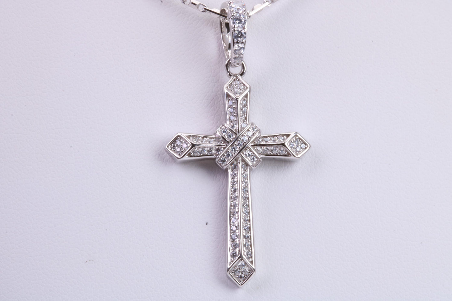 42 mm Long Cubic Zirconia Encrusted Cross Necklace, made from solid Sterling Silver
