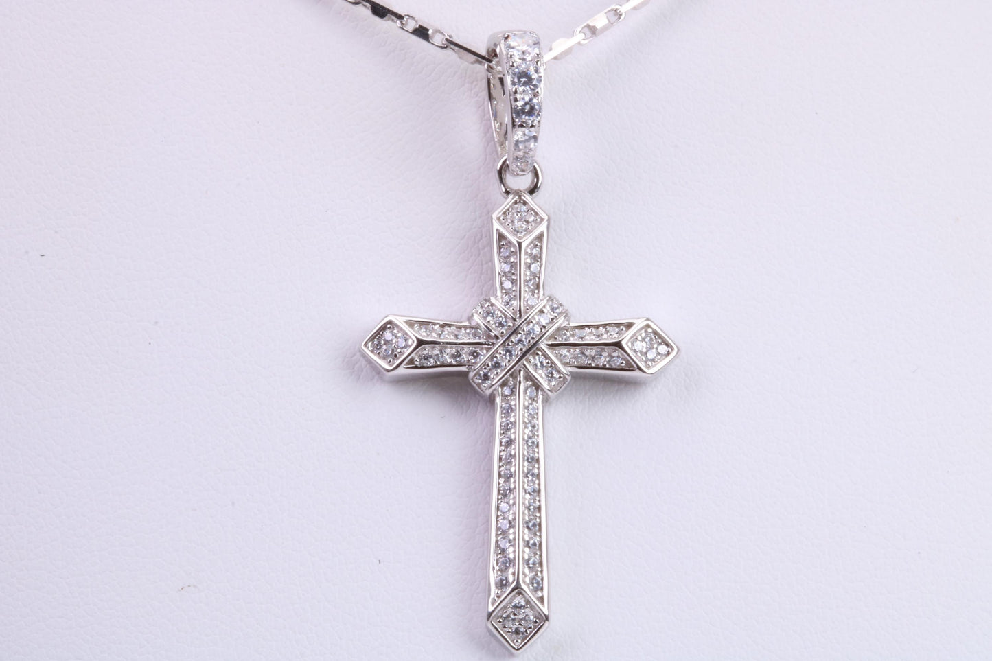 42 mm Long Cubic Zirconia Encrusted Cross Necklace, made from solid Sterling Silver