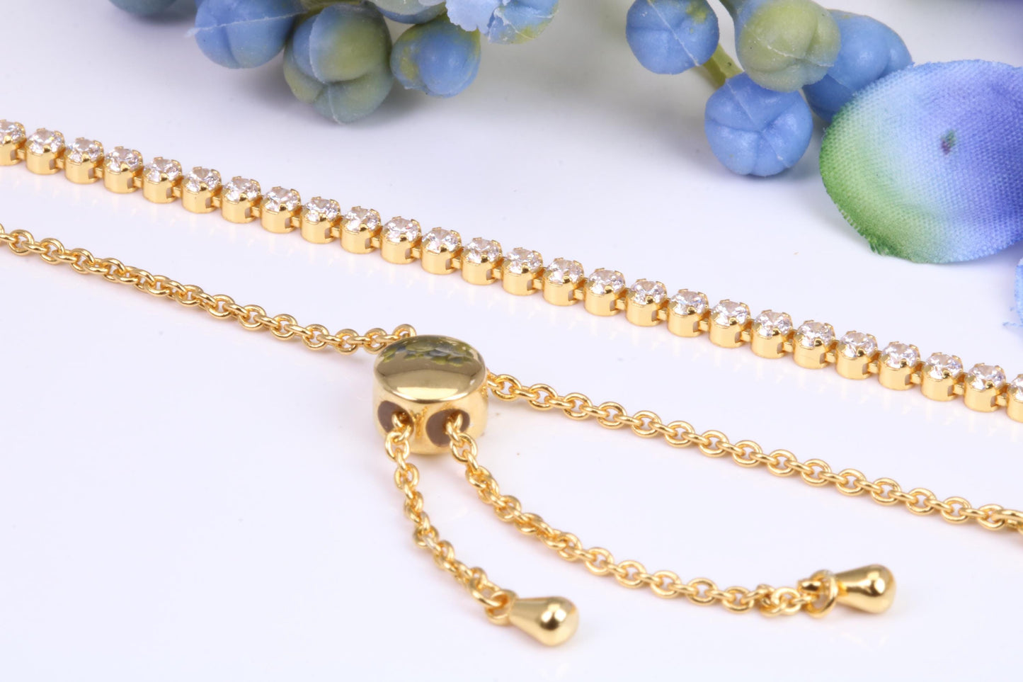 Line Tennis Bracelet, made from solid Sterling Silver and Yellow Gold Plated, Length adjustable