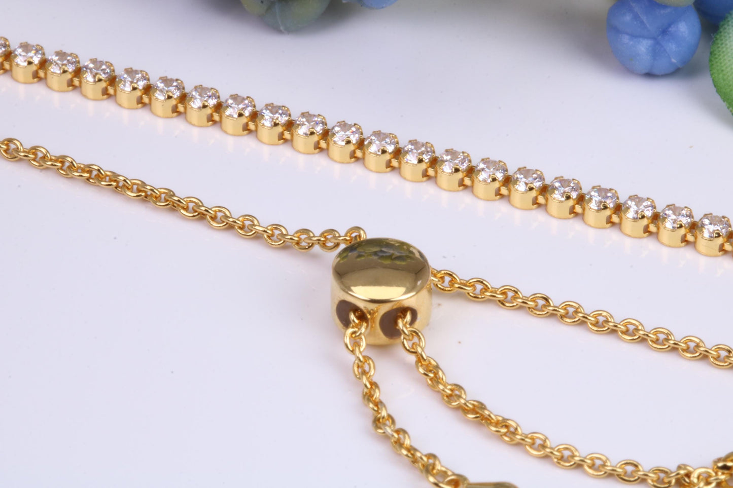 Line Tennis Bracelet, made from solid Sterling Silver and Yellow Gold Plated, Length adjustable