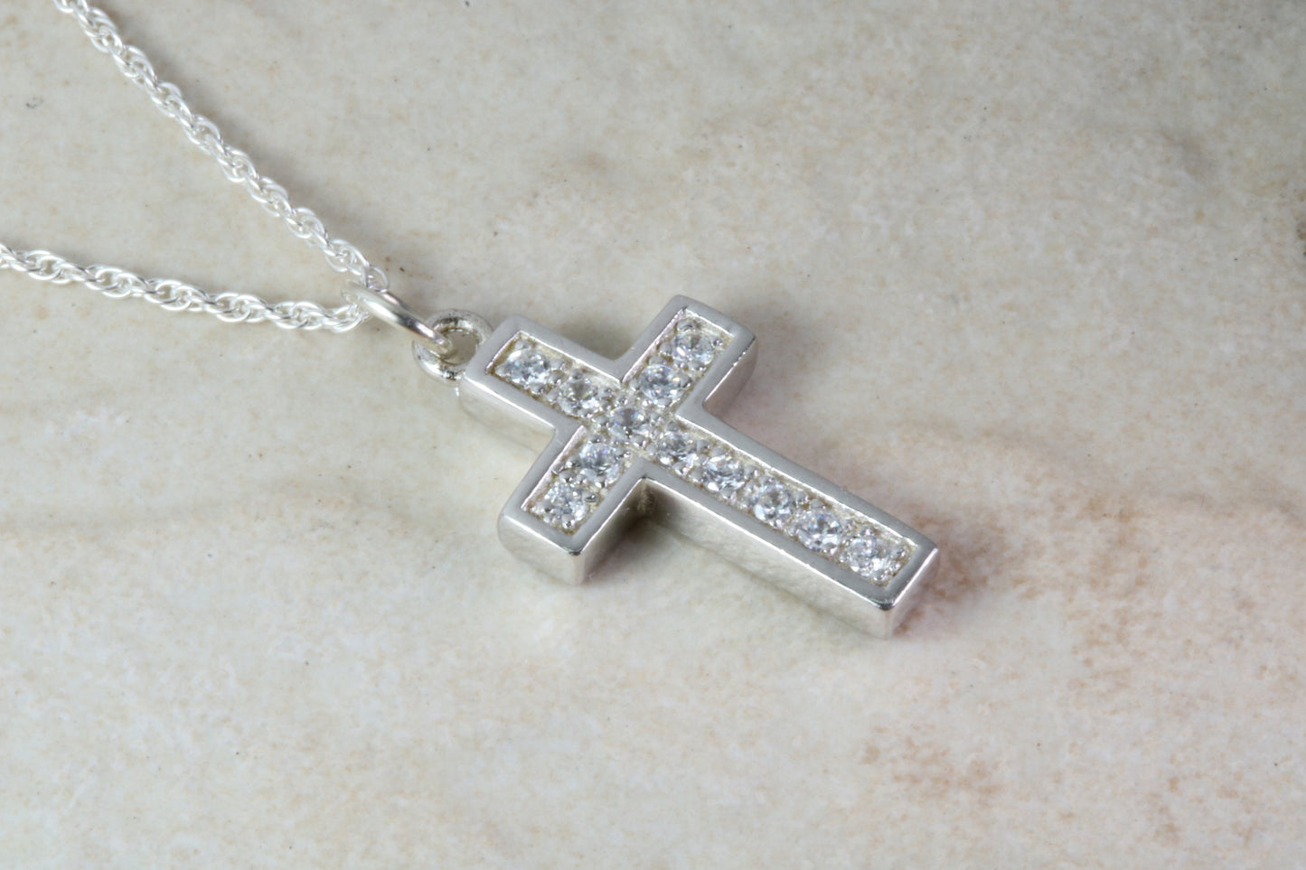 Sterling Silver Cubic Zirconia set Cross Necklace