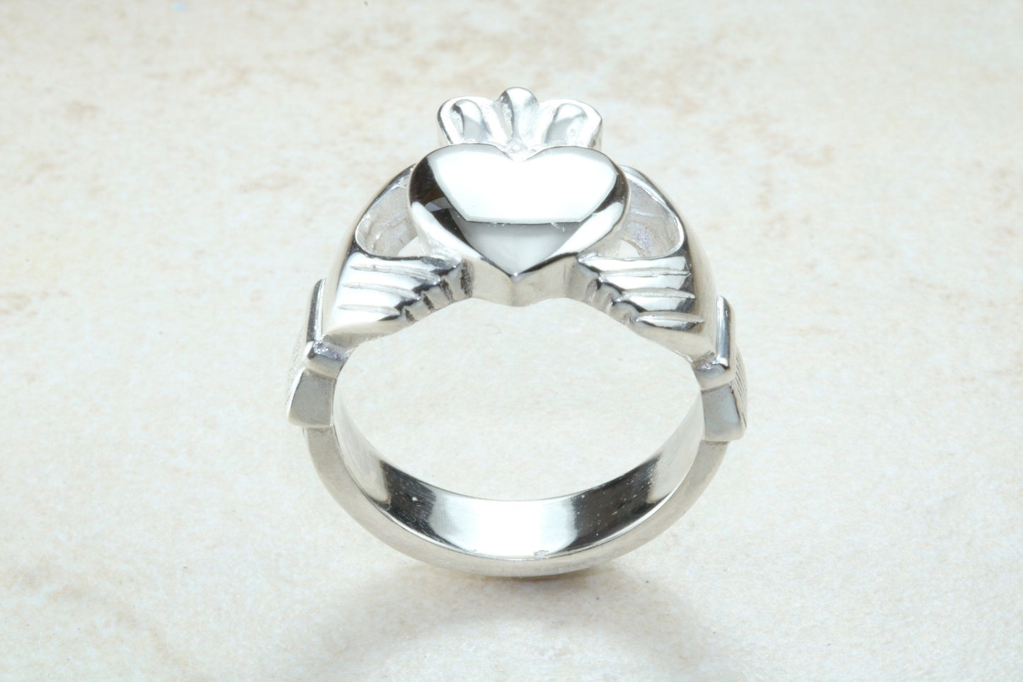 Very large and very very heavy Claddagh ring, solid silver, for ladies or gents. Available in silver, yellow gold, white gold and platinum