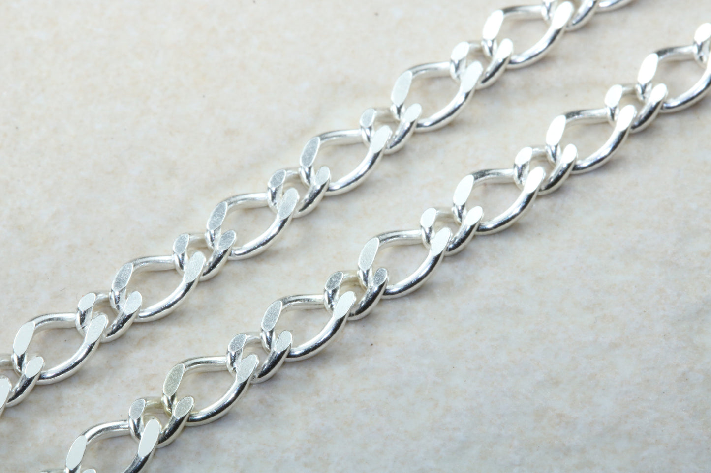 Diamond Cut Flat Curb Chain, Sterling Silver Chain, 22 inch Length