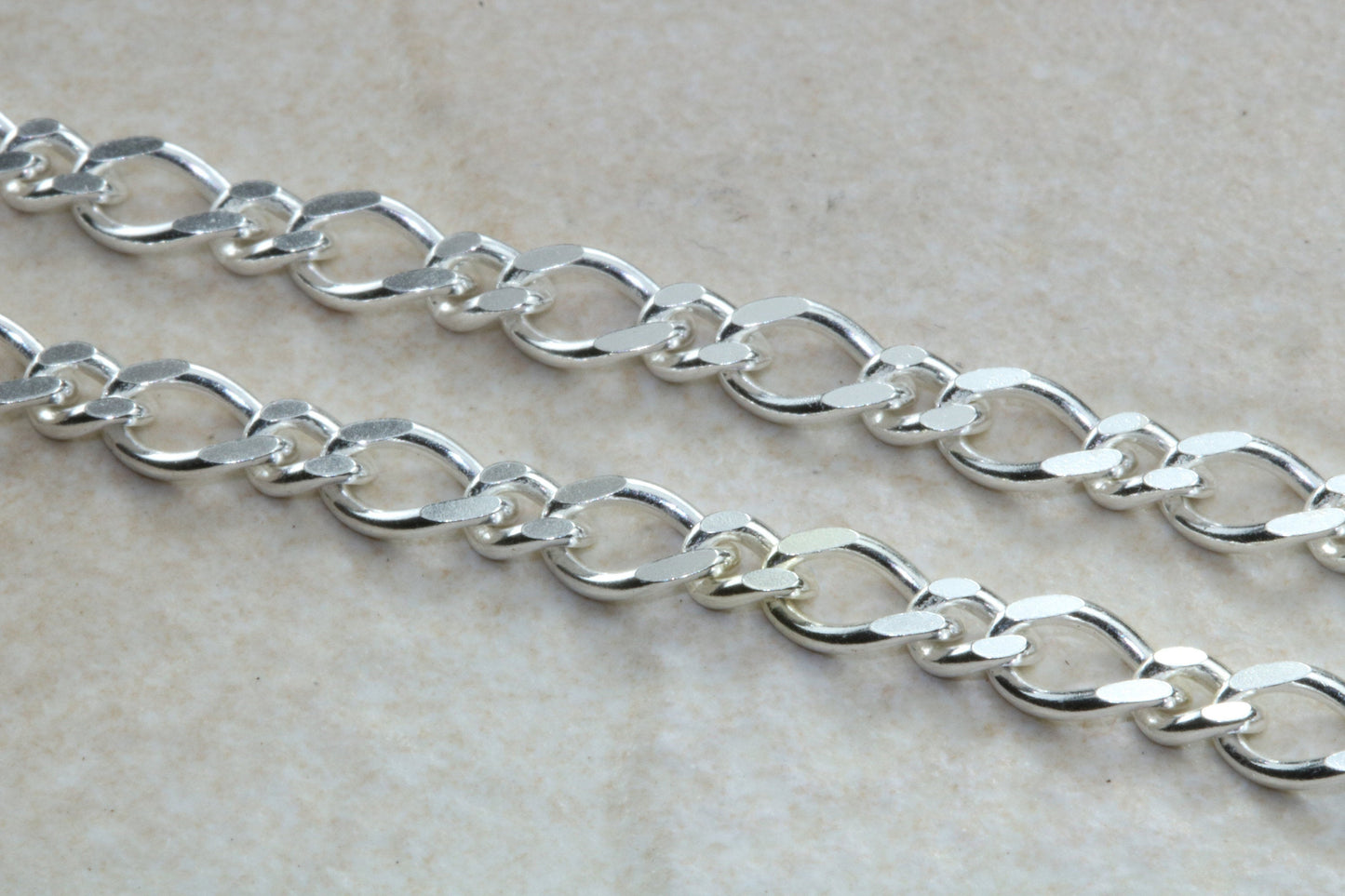 Sterling Silver Diamond Cut Flat Curb Chain, 20 inch Length