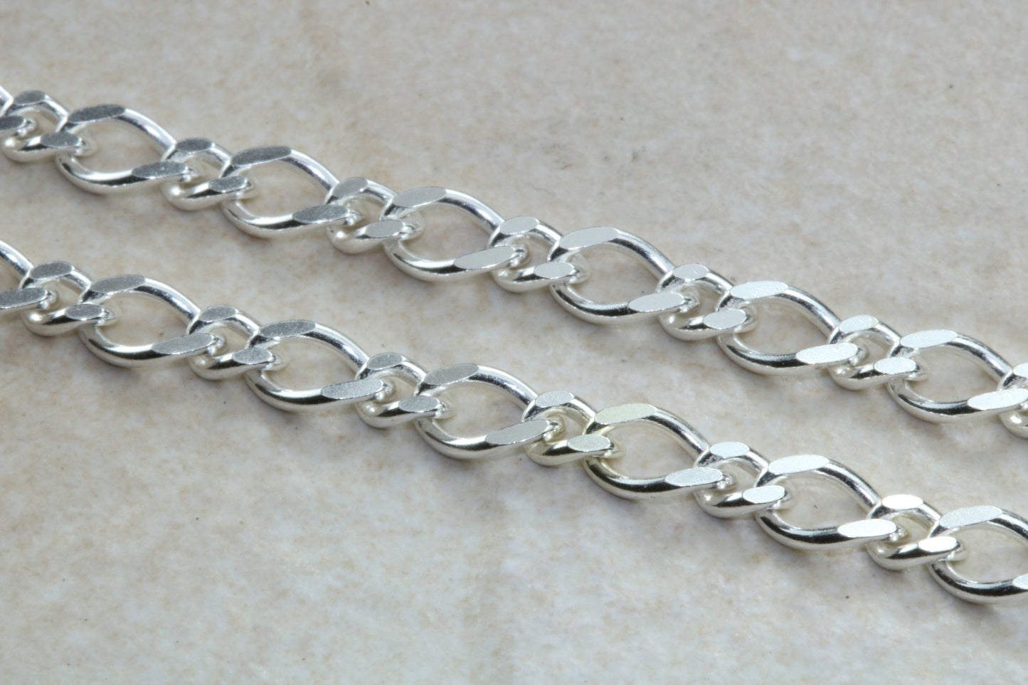 Diamond Cut Flat Curb Chain, Sterling Silver Chain, 22 inch Length