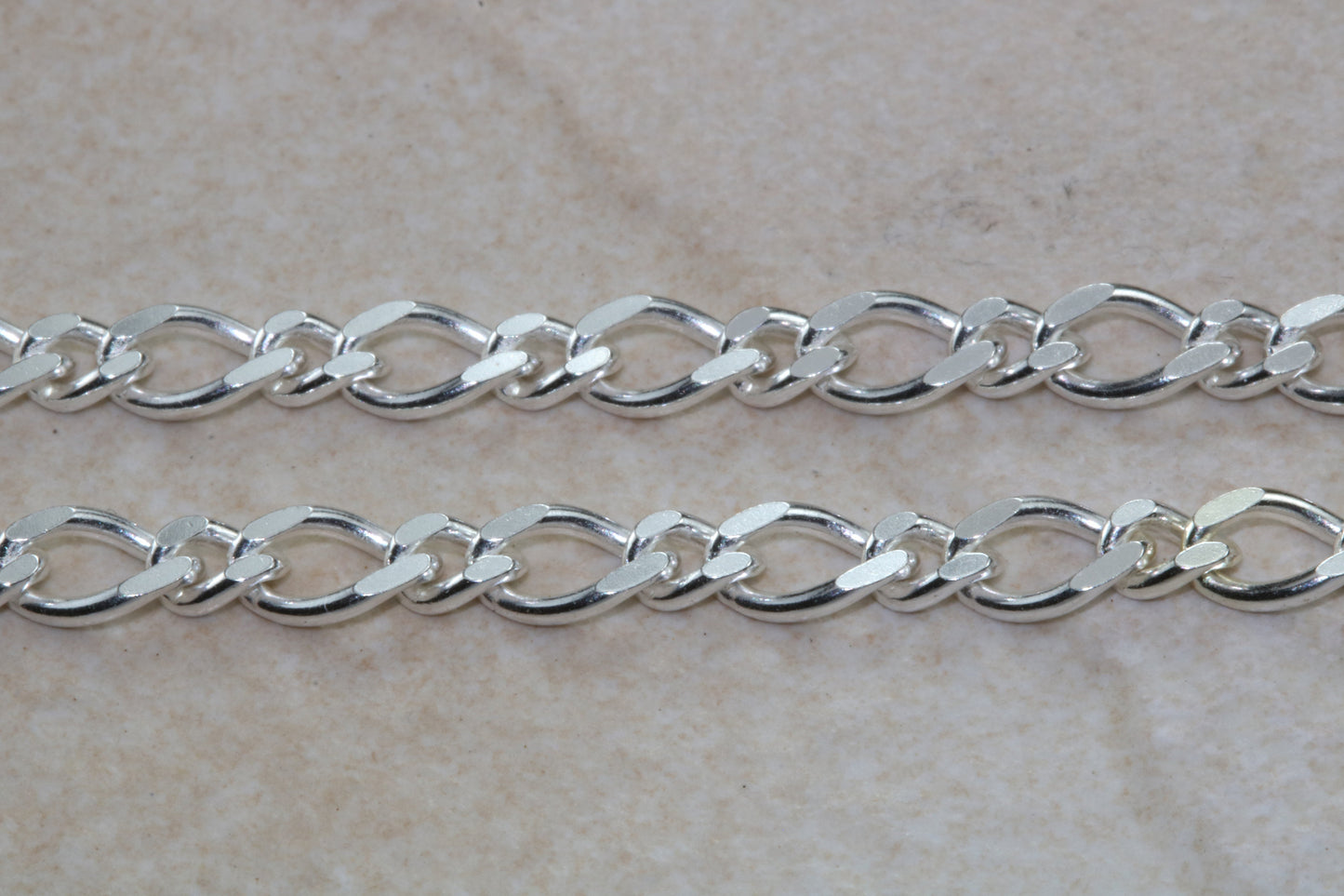 Diamond Cut Flat Curb Chain, Sterling Silver Chain, 22 inch Length