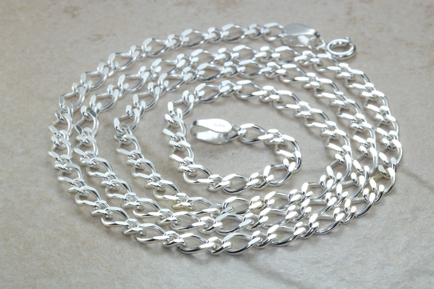 Diamond Cut Flat Curb Chain, Sterling Silver Chain, 22 inch Length