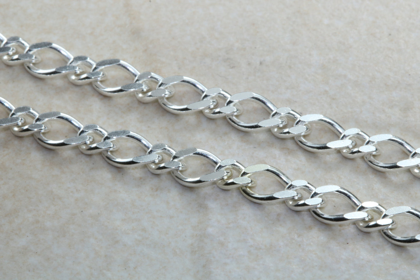 Diamond Cut Flat Curb Chain, Sterling Silver Chain, 22 inch Length