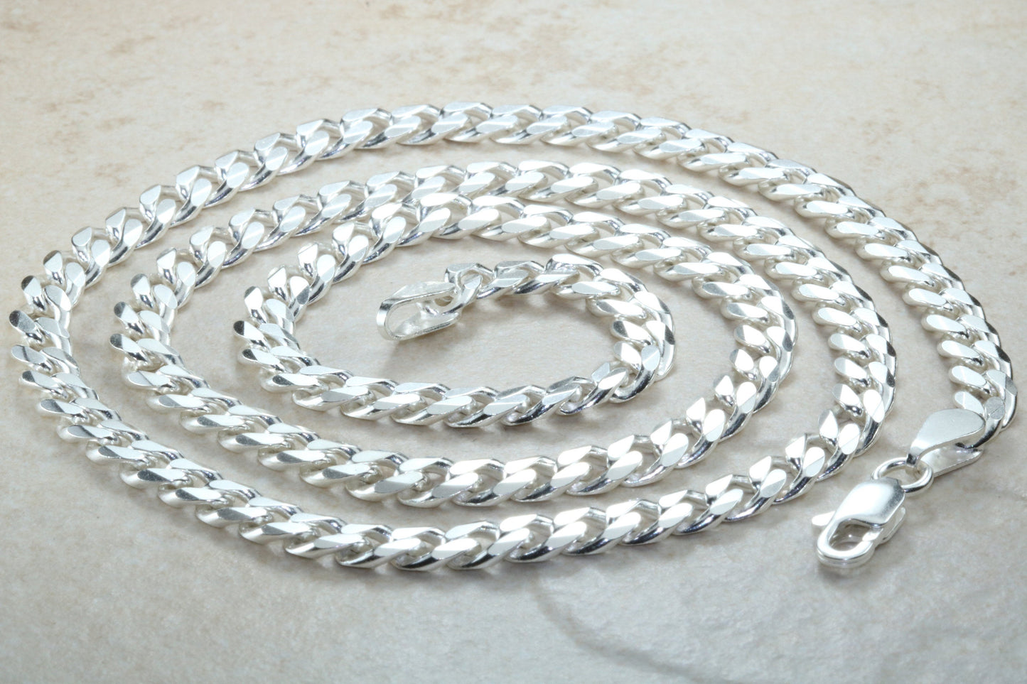 Heavy Diamond Cut Curb Chain. Sterling Silver. 20 inch Length