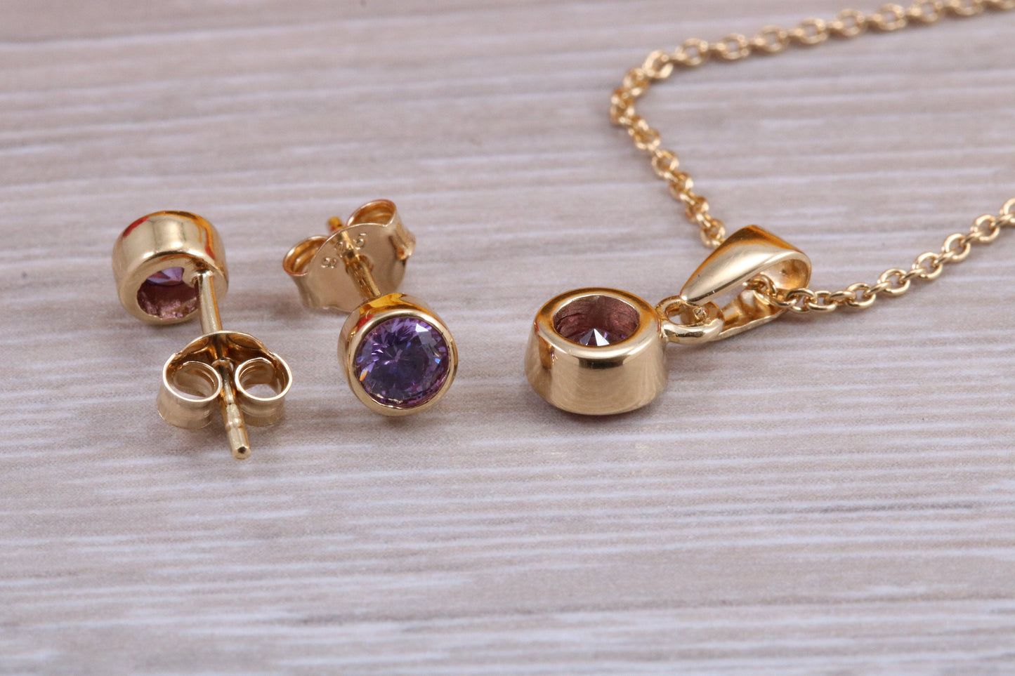 Sterling Silver Real Amethyst Stud Earrings and Matching Necklace