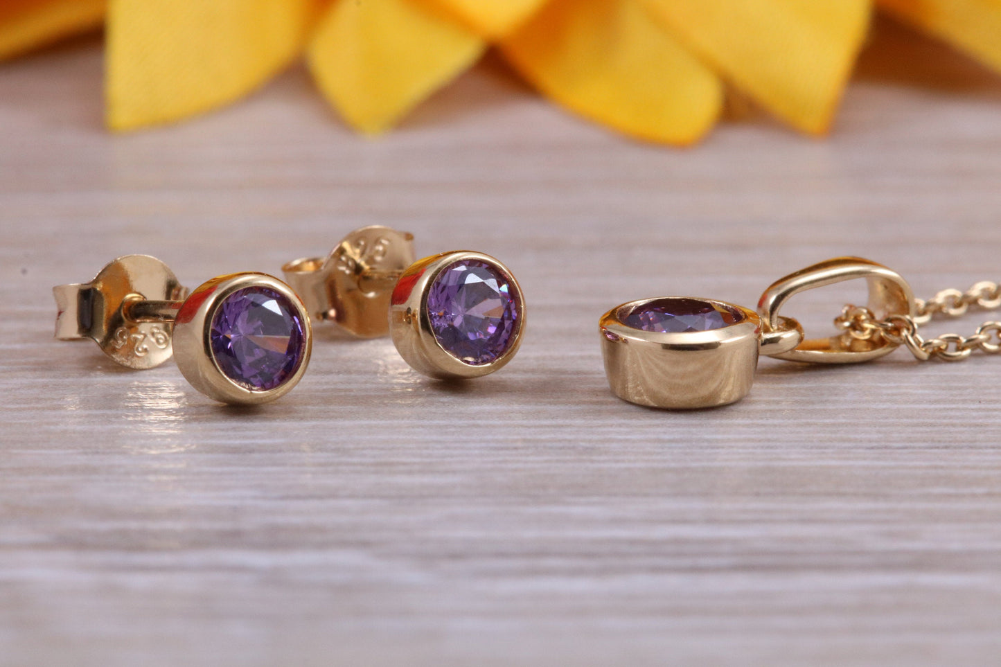 Sterling Silver Real Amethyst Stud Earrings and Matching Necklace