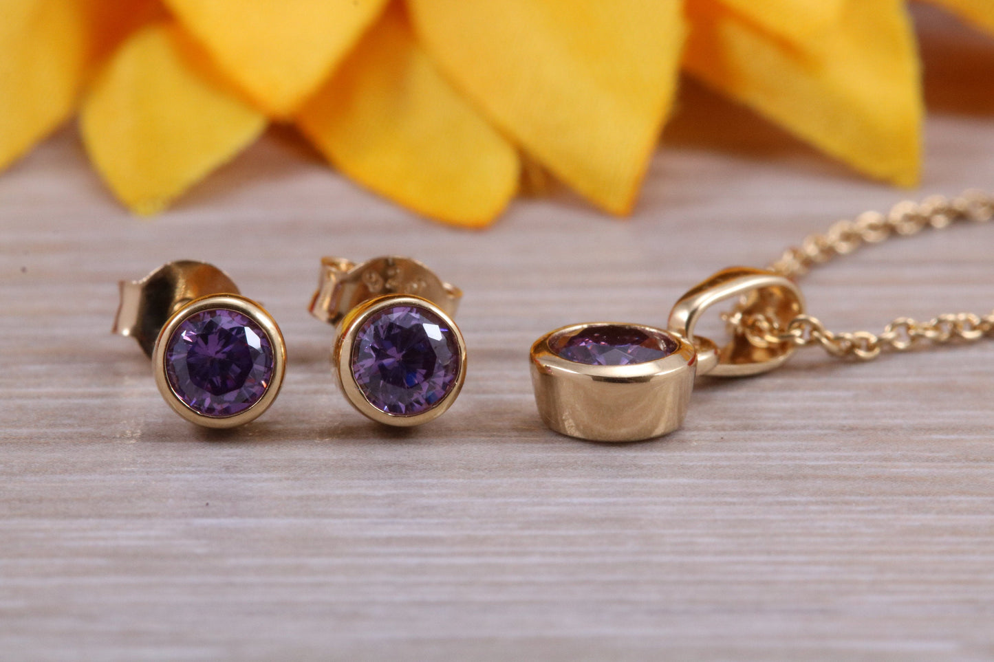 Sterling Silver Real Amethyst Stud Earrings and Matching Necklace