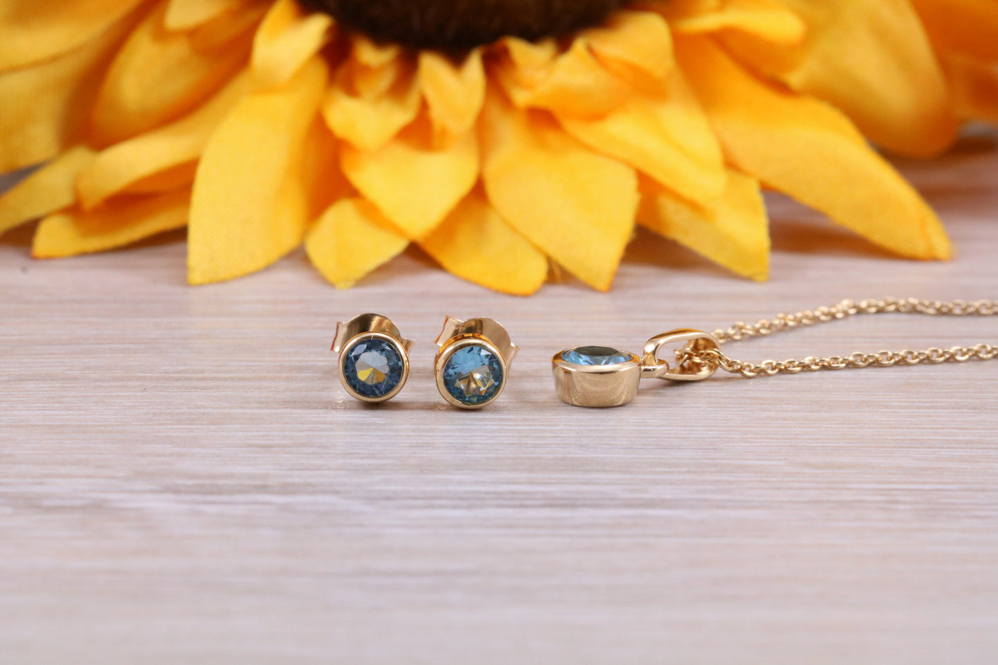 Sterling Silver Real Blue Topaz Earrings and Matching Necklace