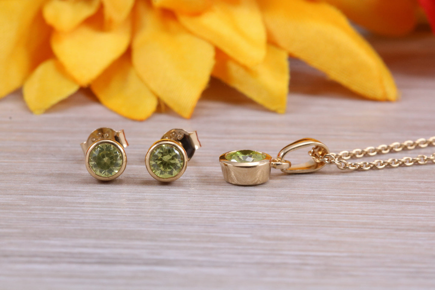 Sterling Silver Real Peridot Earrings and Matching Necklace