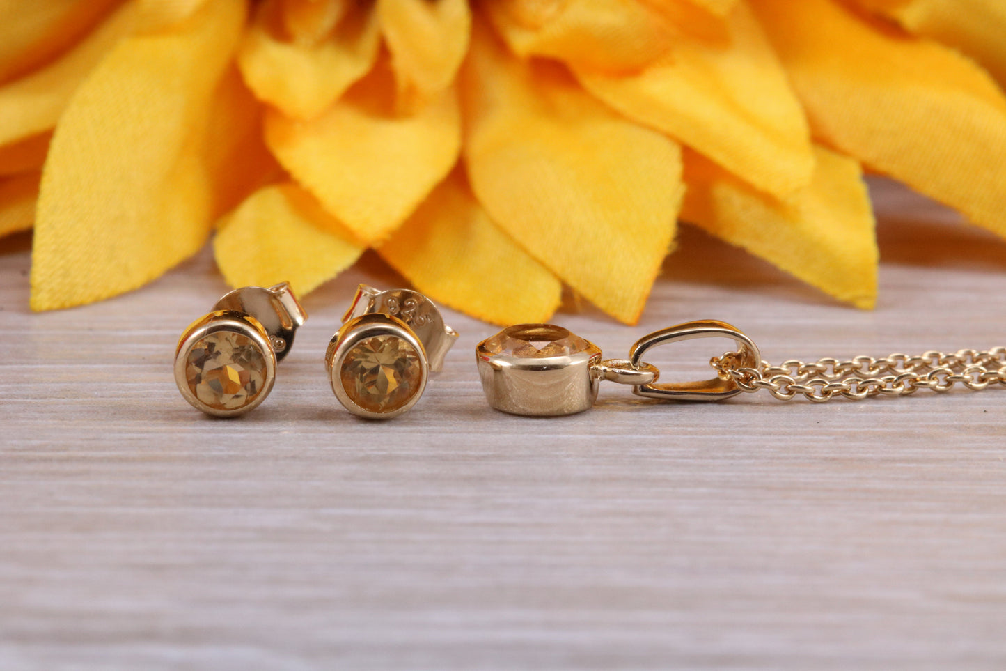 Sterling Silver Real Citrine Earrings and Matching Necklace