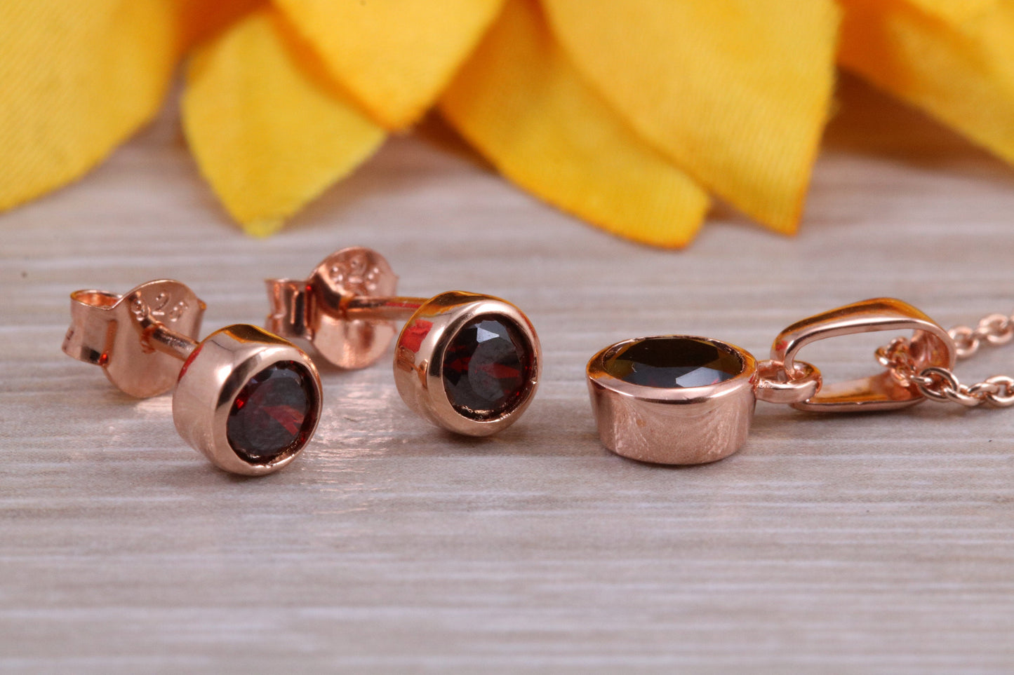 Sterling Silver Real Garnet Earrings and Matching Necklace