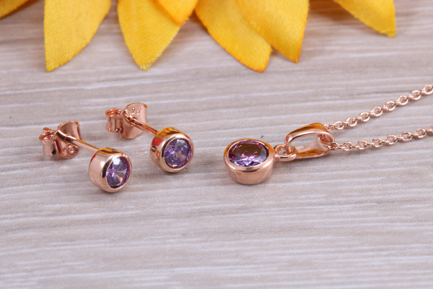 Sterling Silver Real Amethyst Earrings and Matching Necklace
