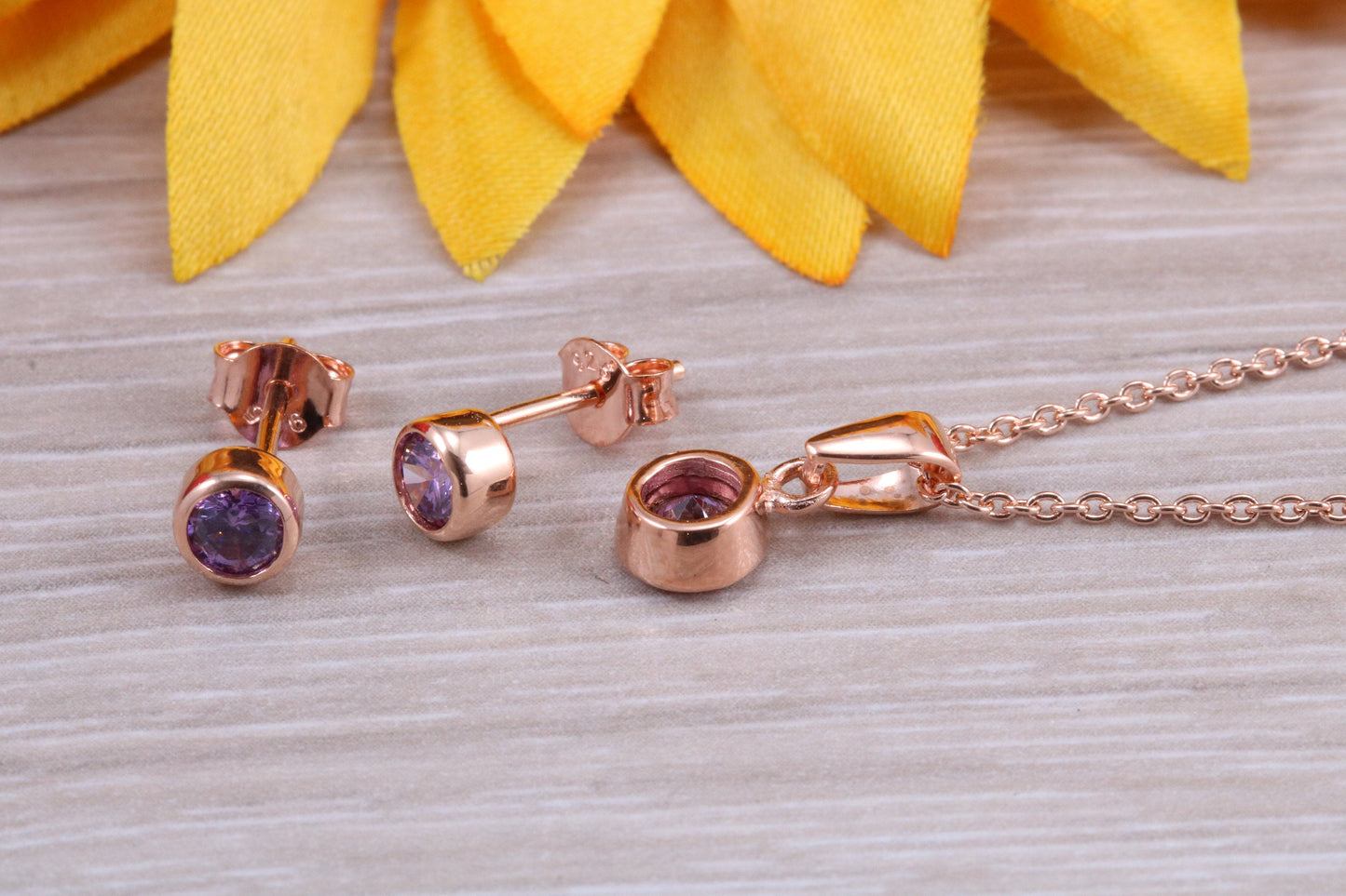 Sterling Silver Real Amethyst Earrings and Matching Necklace